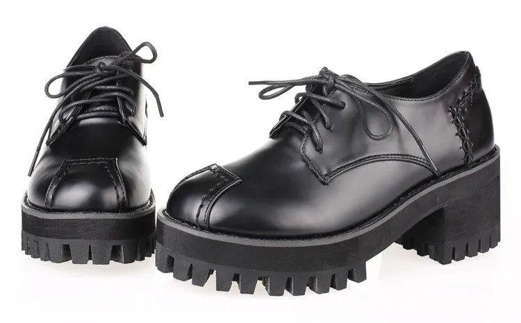 Chunky Sole Black Block Lace Up Platforms Oxfords