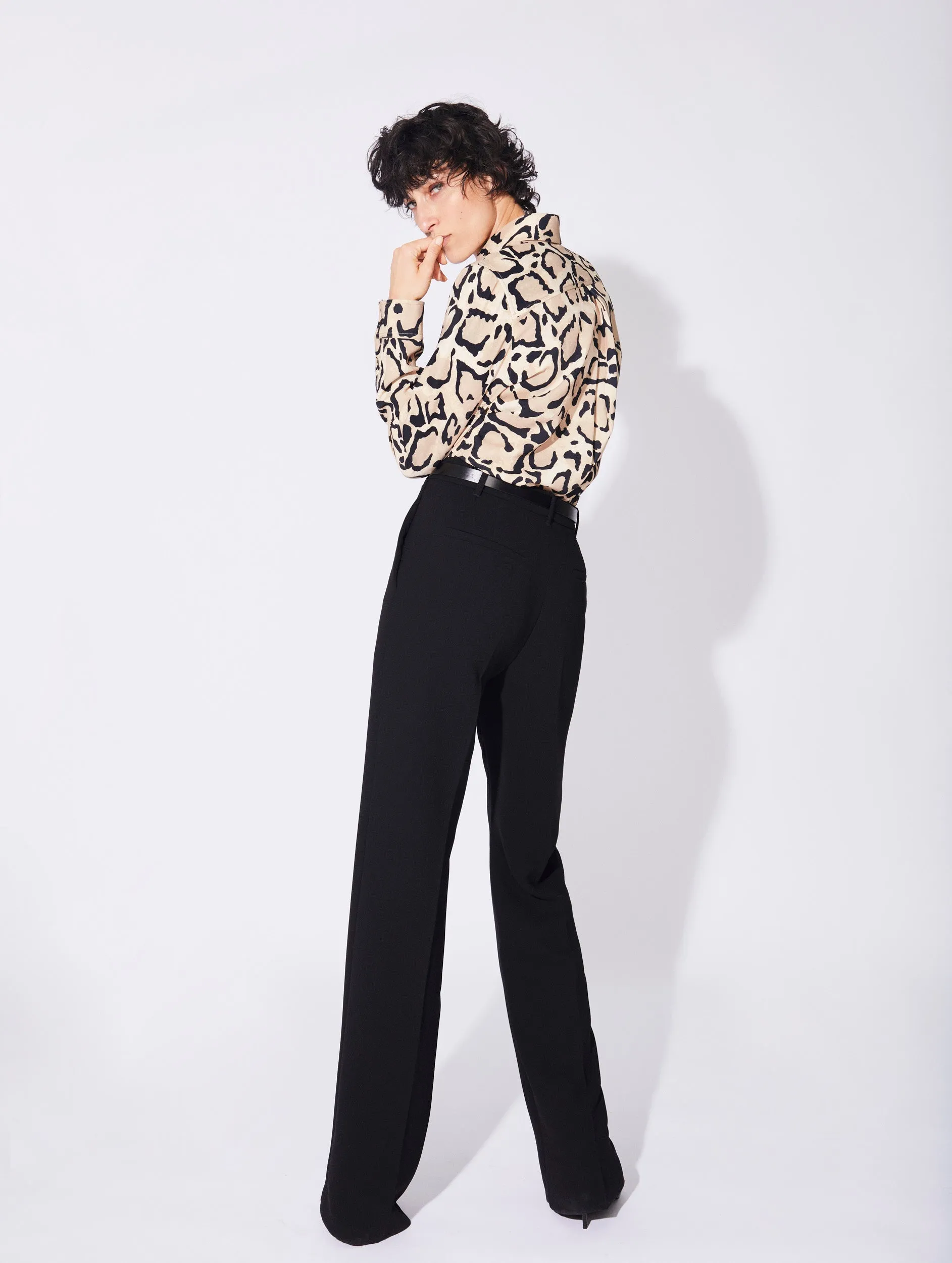 Black crepe high waisted flared trousers