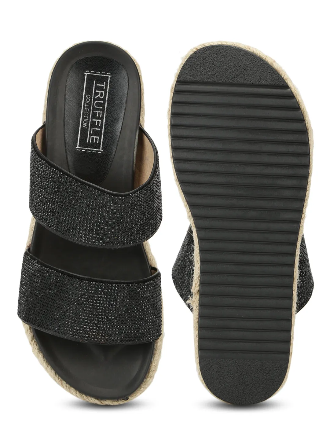 Black Diamond Wide Double Strap Slip-on Wedges