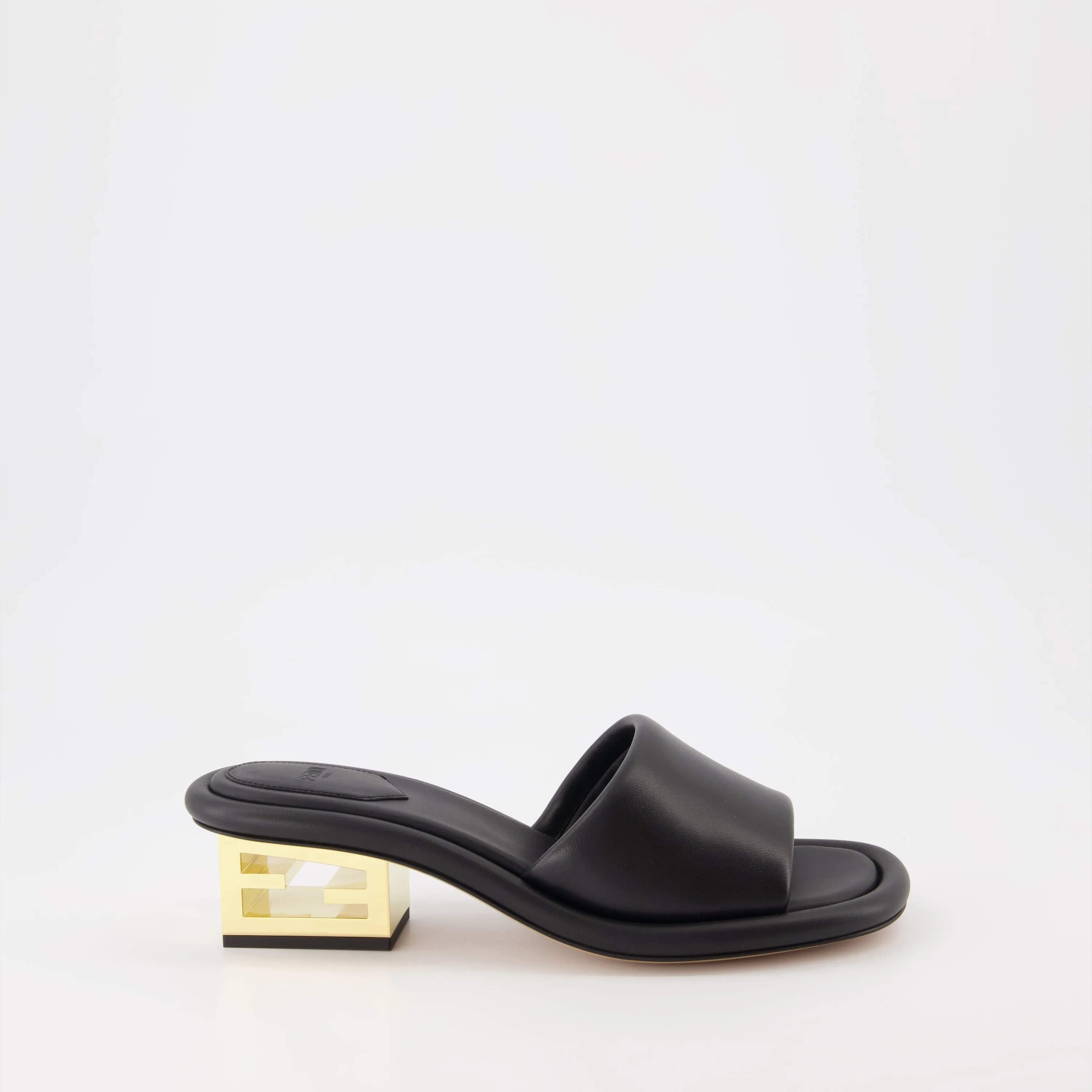 Black Leather Baguette Mules