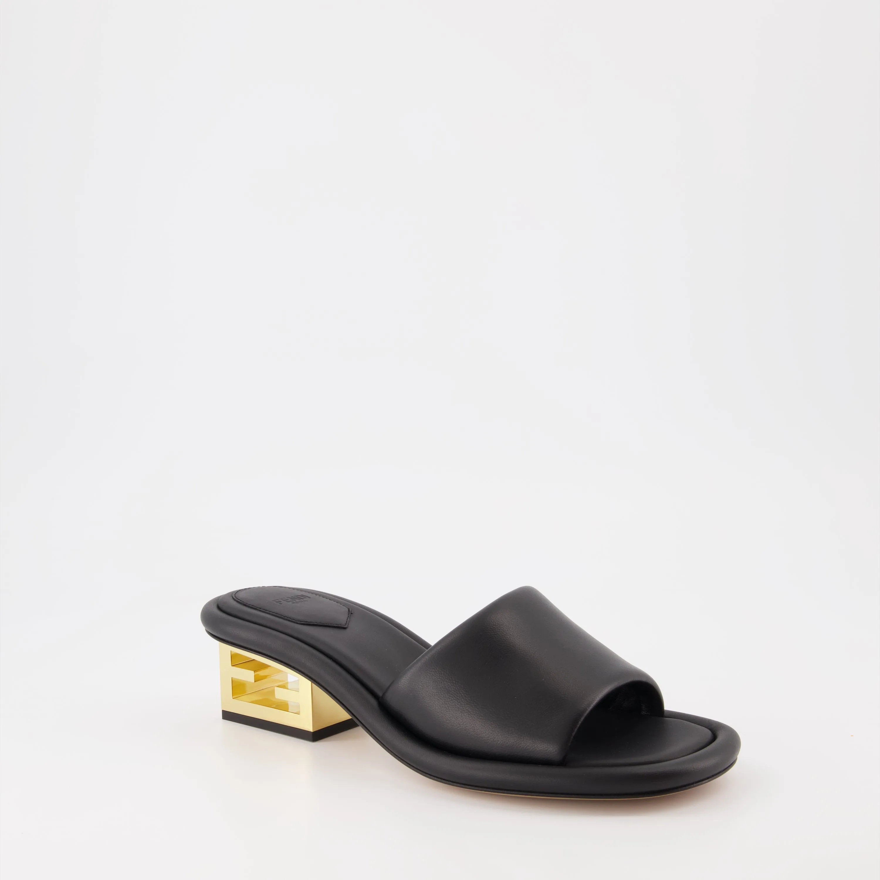 Black Leather Baguette Mules