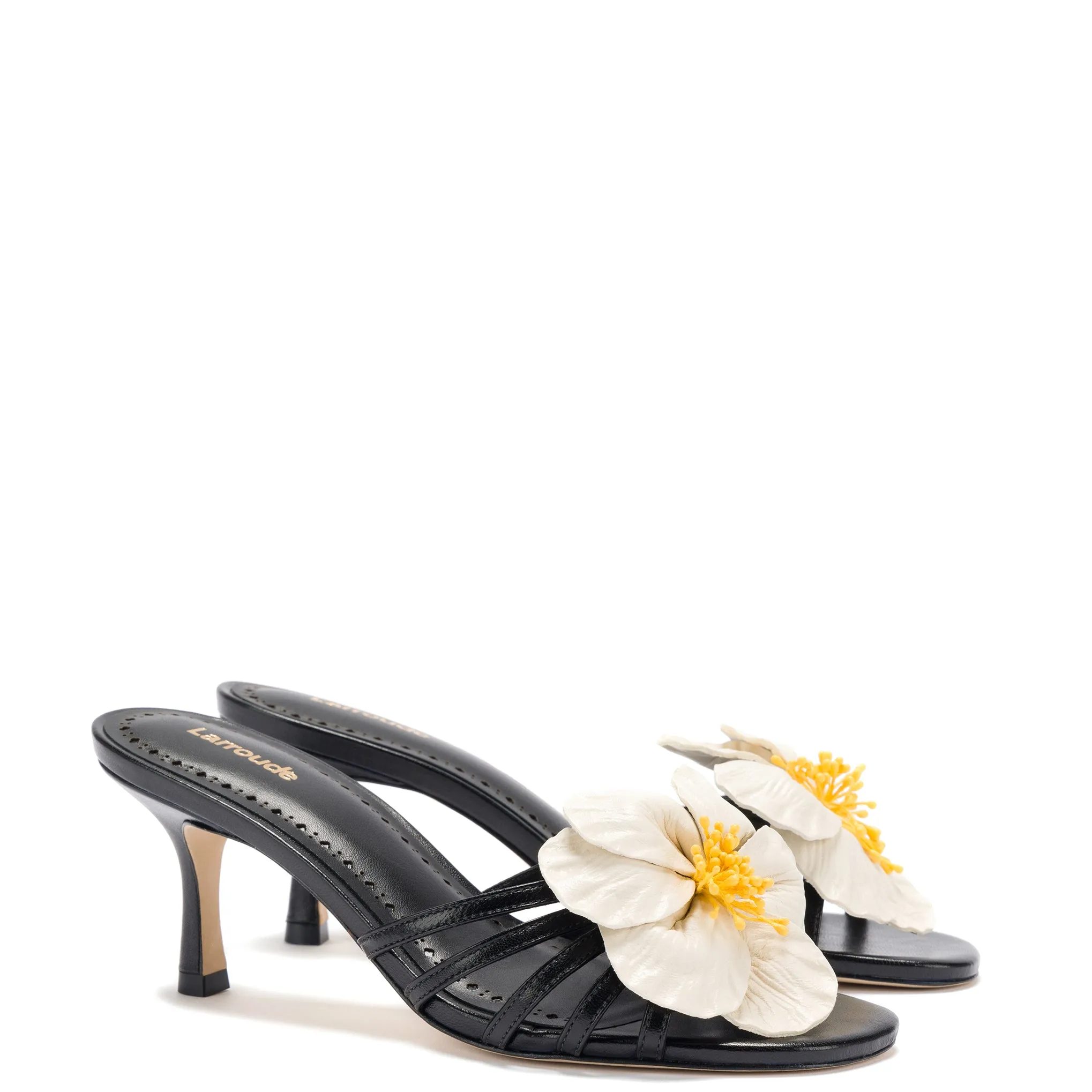 Black Leather Magnolia Mule