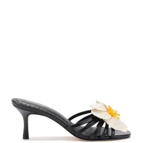 Black Leather Magnolia Mule