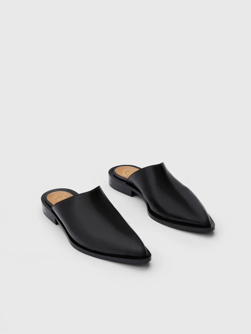 Black Leather Mules