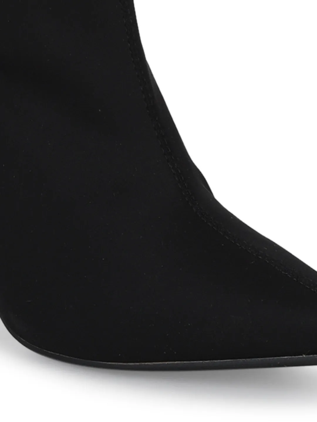 Black Lycra Sock Block Heel Ankle Boots