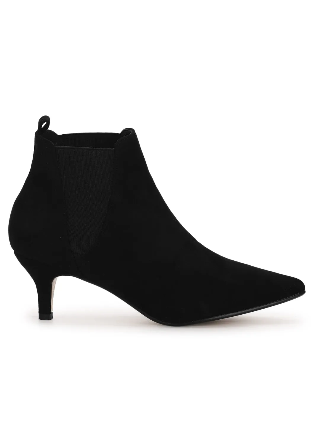 Black Micro Kitten Heel Ankle Length Boots