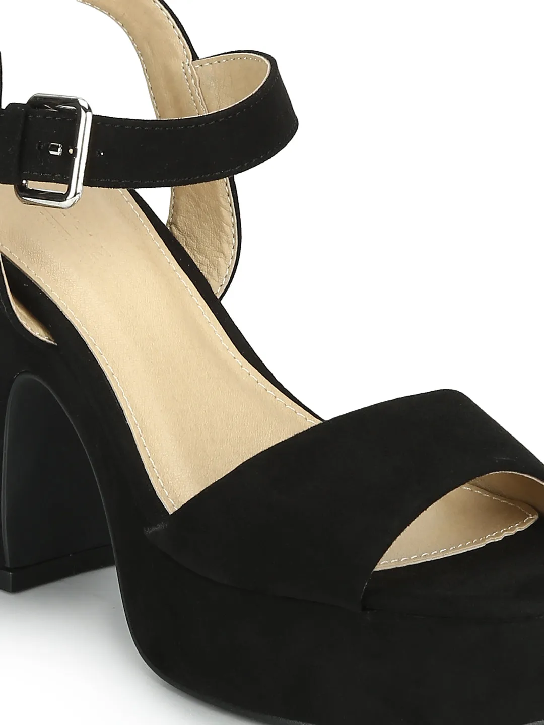 Black Micro Wooden Platform Block Heels