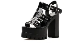 High Heel Black Gladiator Chunky Sole Platforms Sandals