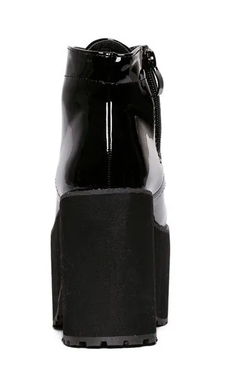 Glossy Black Patent Chunky Heel Platforms with Punk Rock Vibes