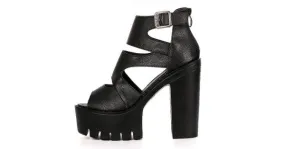 Peep Toe Black Strappy Punk Rock Platforms High Heels Sandals