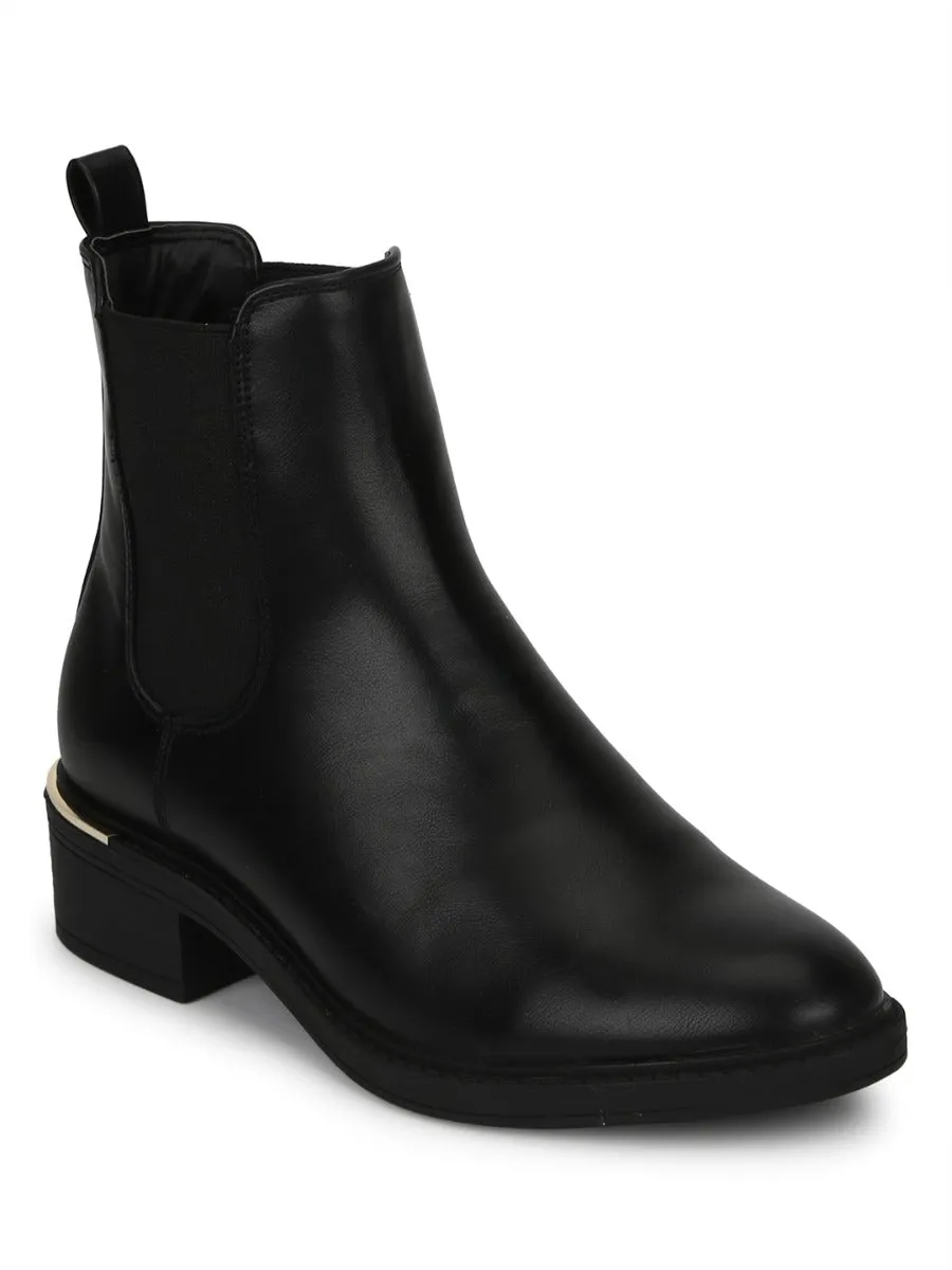 Black PU Low Heel Ankle Boots