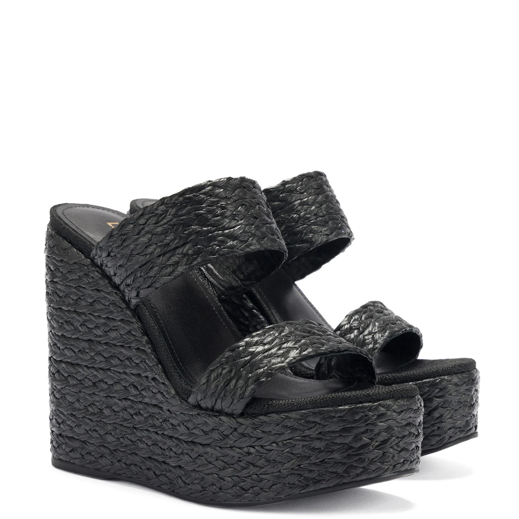 Black Raffia Pamela Wedge