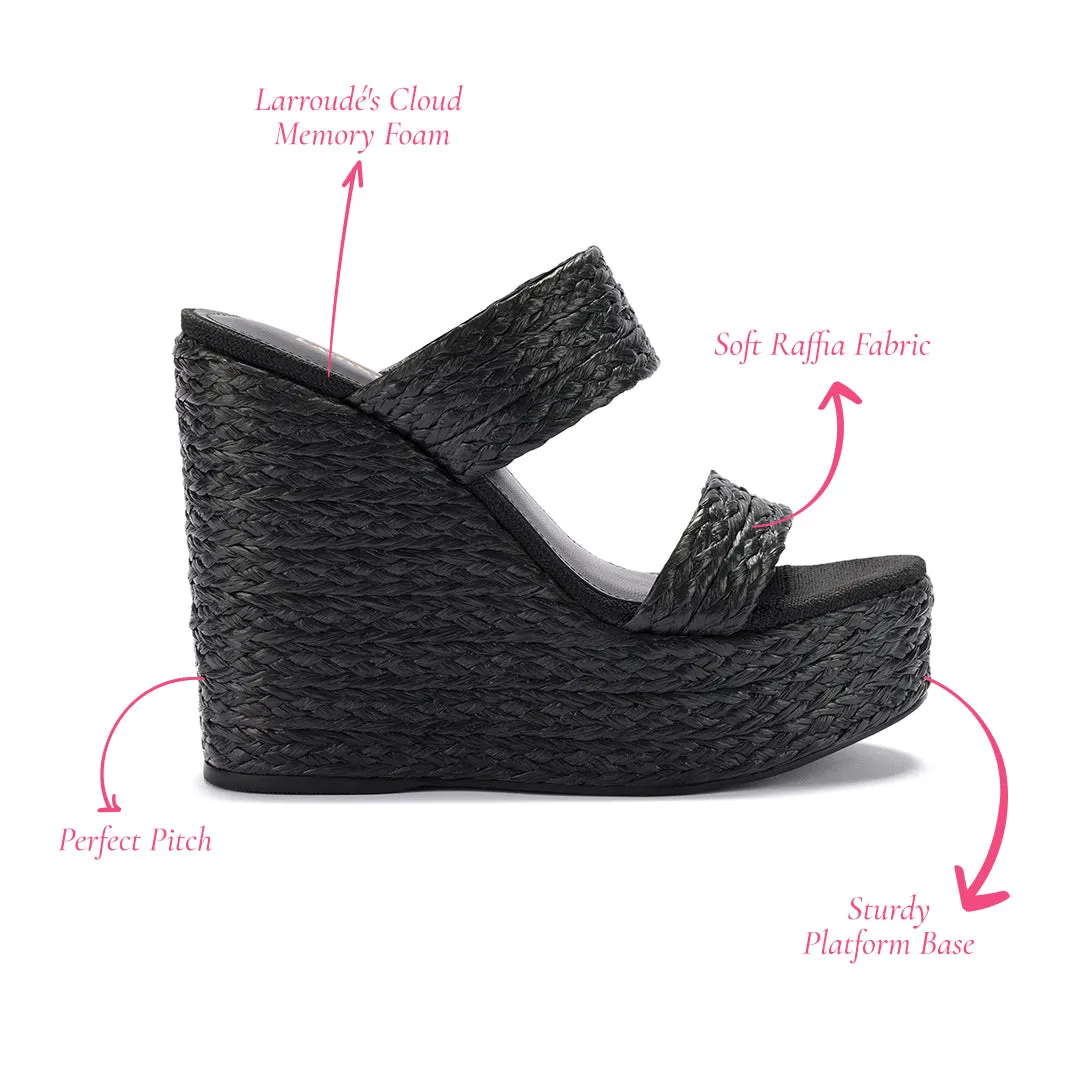 Black Raffia Pamela Wedge