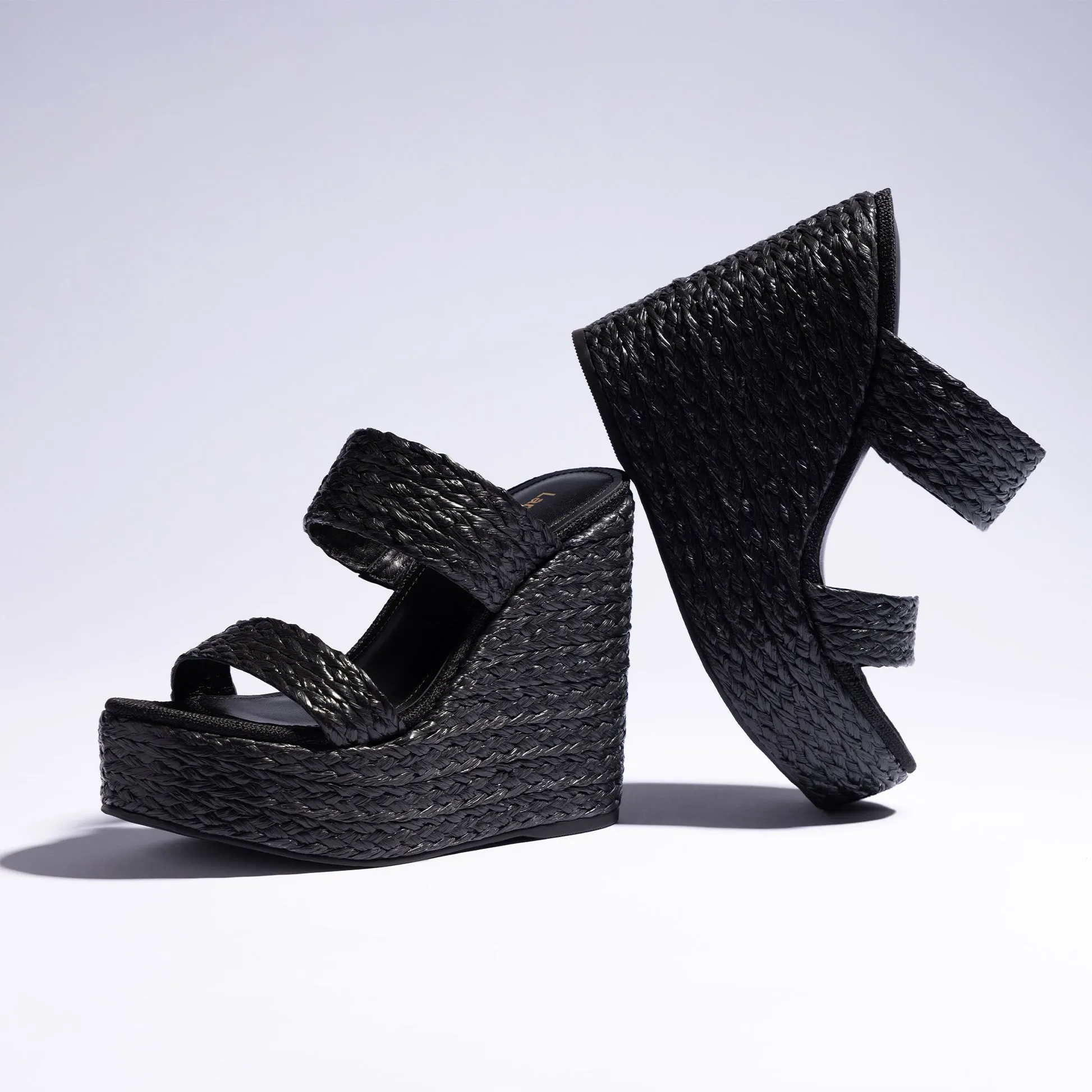 Black Raffia Pamela Wedge