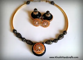 Black Statement Maker Silk Necklace set