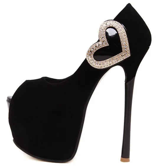 Black Suede Heart Peep Toe Platforms