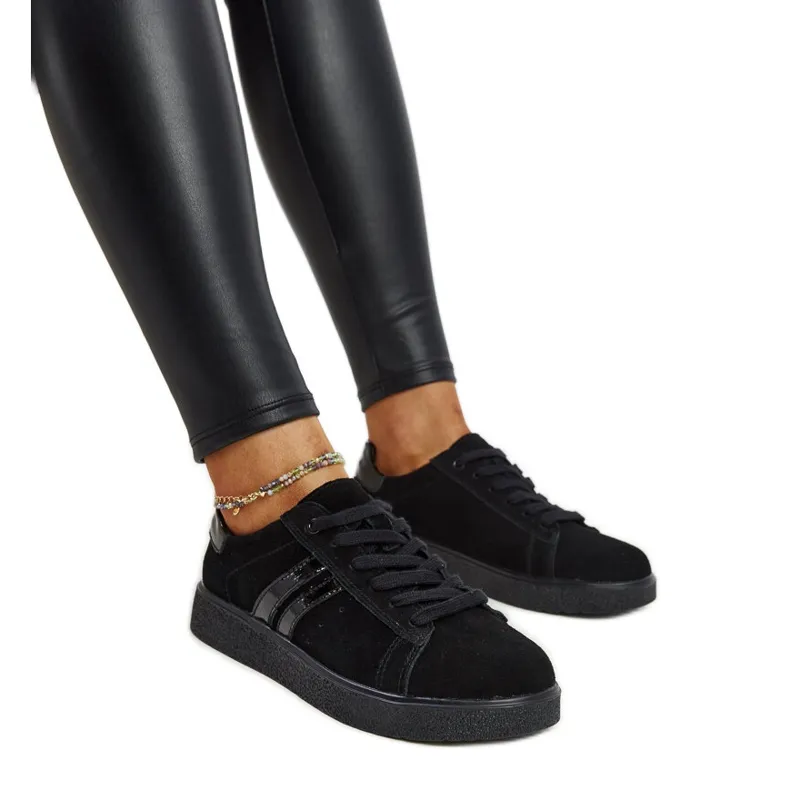 Black suede lace-up sneakers