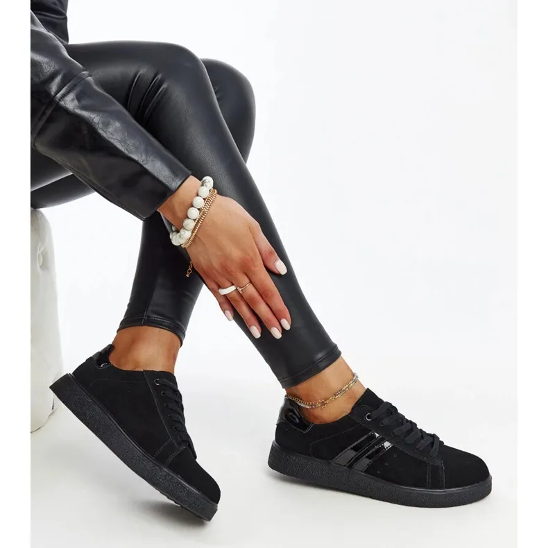 Black suede lace-up sneakers