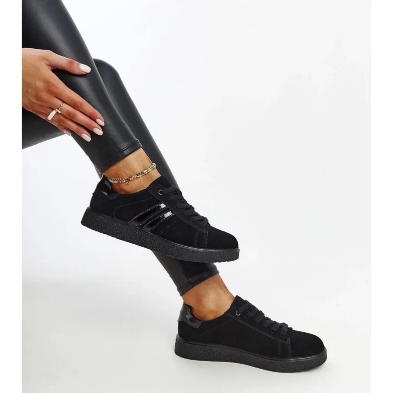 Black suede lace-up sneakers