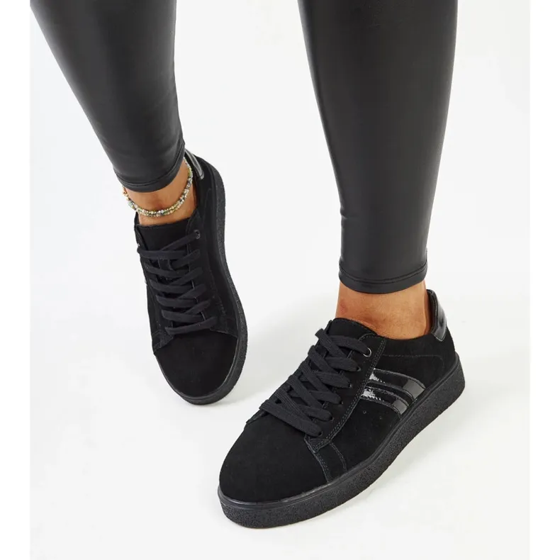 Black suede lace-up sneakers