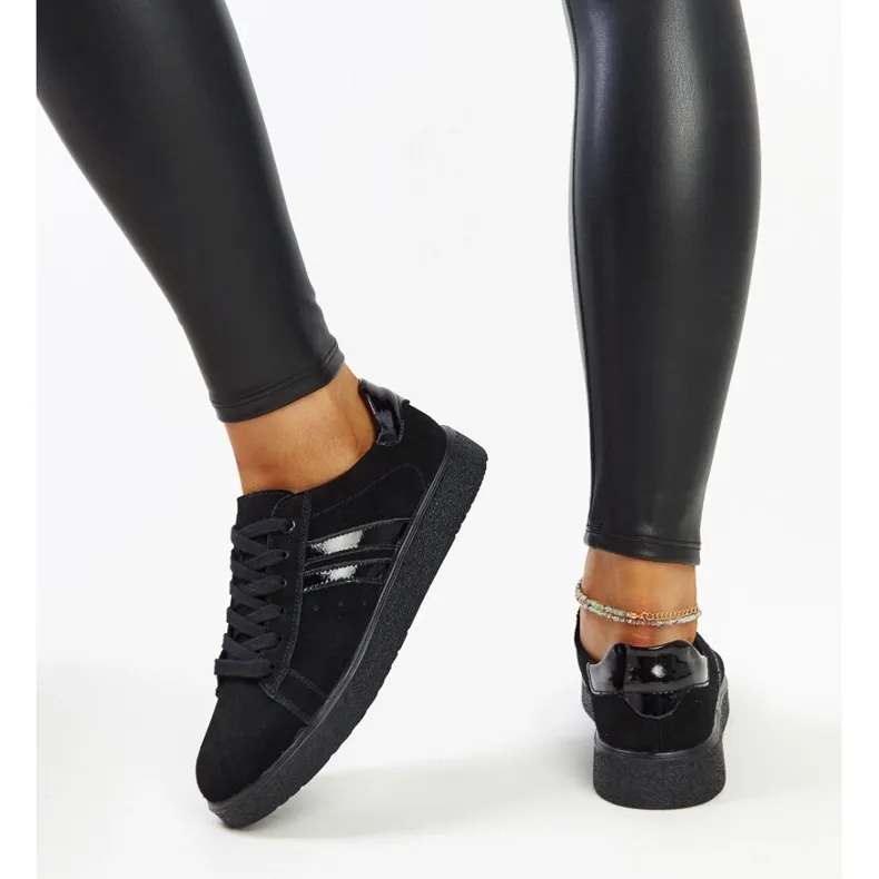 Black suede lace-up sneakers