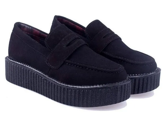 Retro Black Suede Platforms Oxfords Creepers