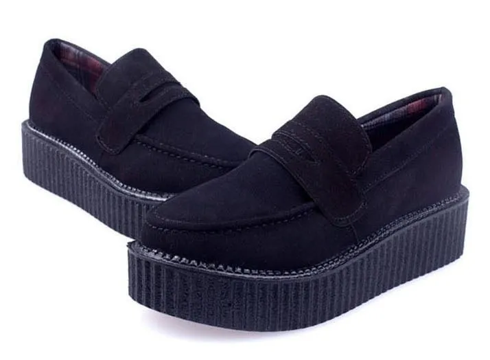 Retro Black Suede Platforms Oxfords Creepers