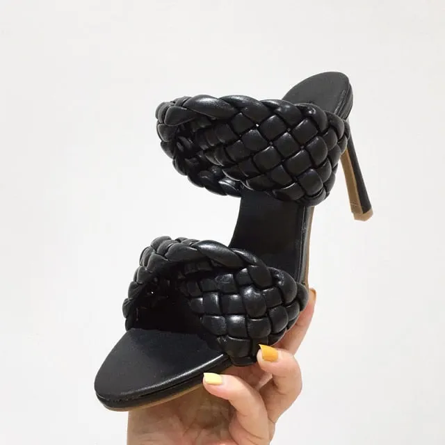 Black Synthetic Leather Pointed Toe Slip-on High Heel Pumps Women.