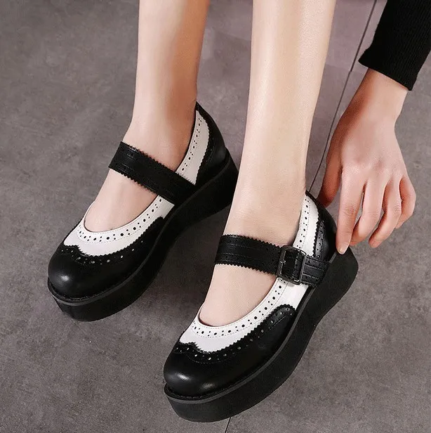 Monochrome Mary Jane Platforms with Classic Lolita Style