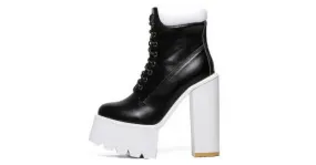 Black White Chunky Sole Platforms with High Heels and Block Sneaker Styling