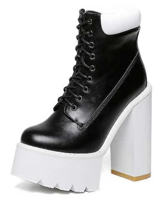 Black White Chunky Sole Platforms with High Heels and Block Sneaker Styling