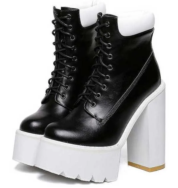 Black White Chunky Sole Platforms with High Heels and Block Sneaker Styling