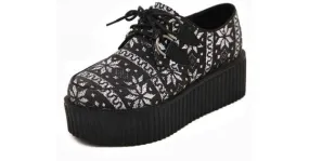 Monochrome Snow Flakes Lace Up Platforms Oxfords Creepers