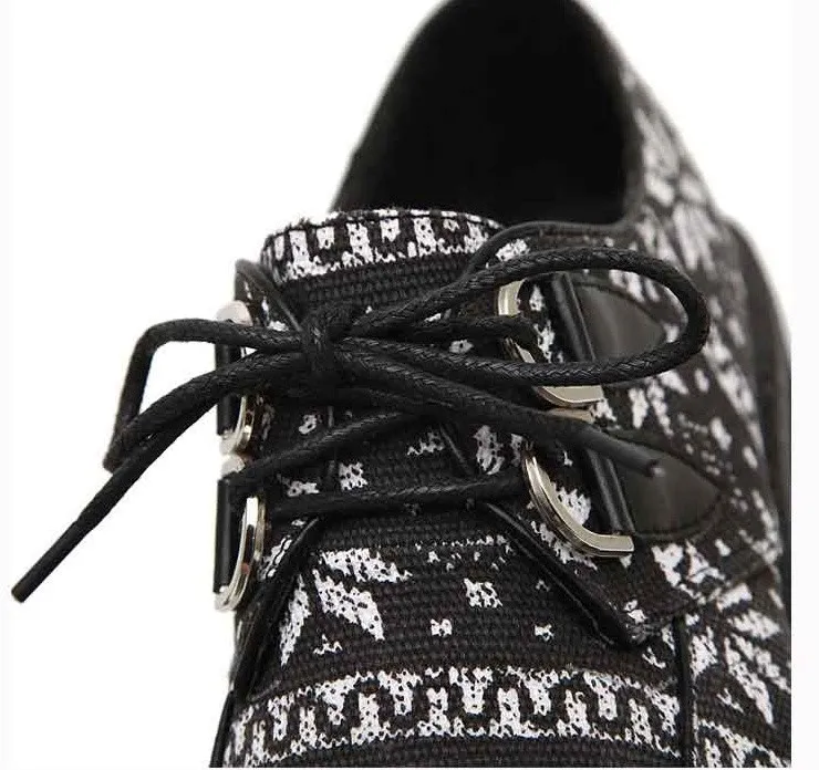 Monochrome Snow Flakes Lace Up Platforms Oxfords Creepers