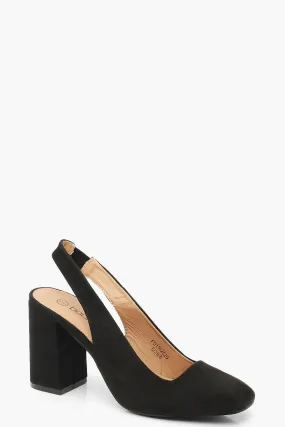 Block Heel Square Toe Slingback Pumps