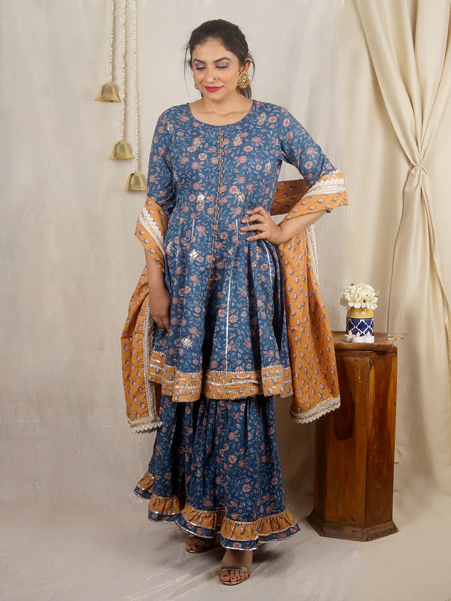 Blue Fitoor Sharara Set with Dupatta