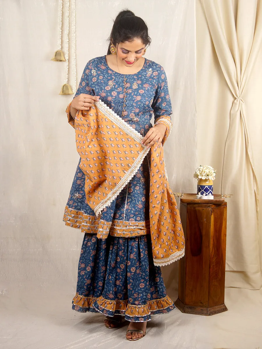 Blue Fitoor Sharara Set with Dupatta