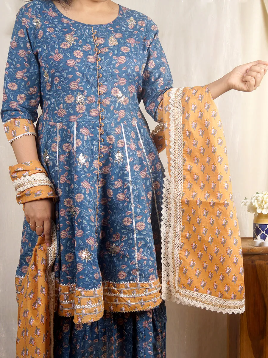 Blue Fitoor Sharara Set with Dupatta