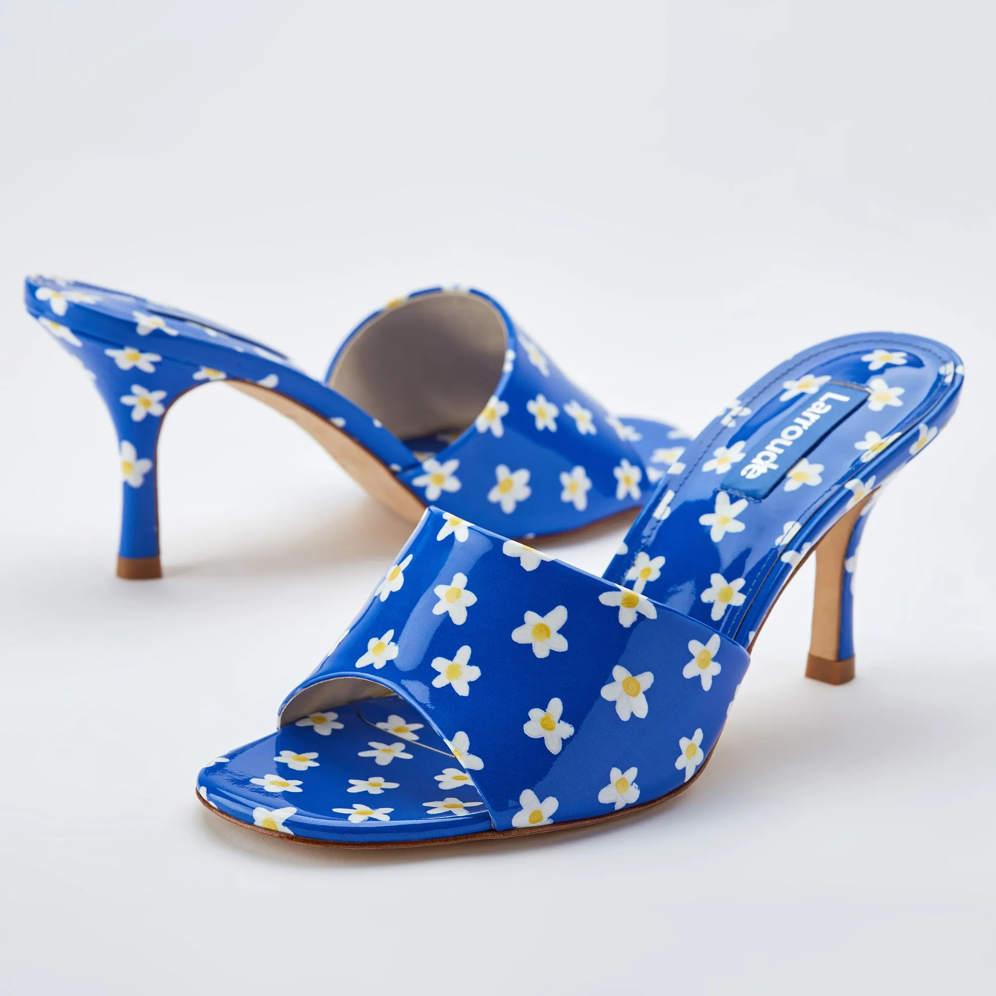 Blue Floral Patent Leather Colette Mule