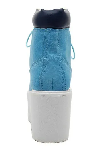 Chunky Blue Lace-Up Platform Boots with White Sole