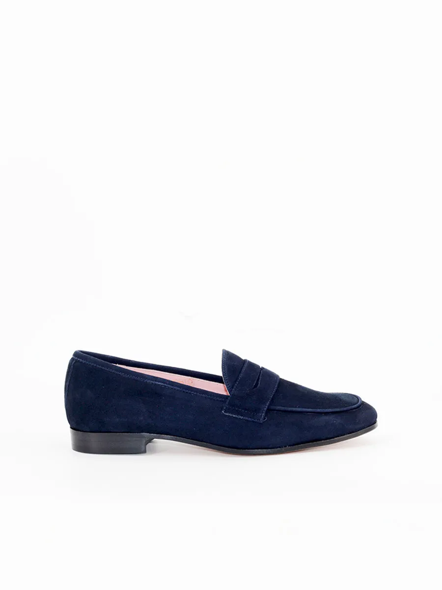 Blue suede Genoa loafers.