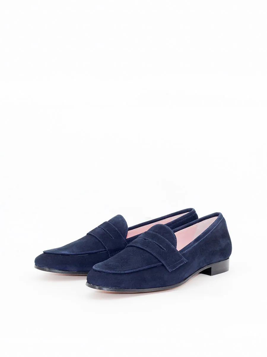 Blue suede Genoa loafers.