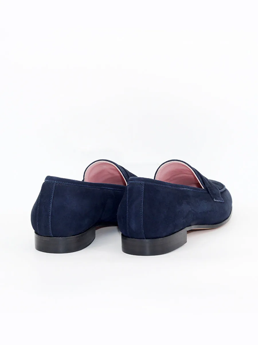 Blue suede Genoa loafers.