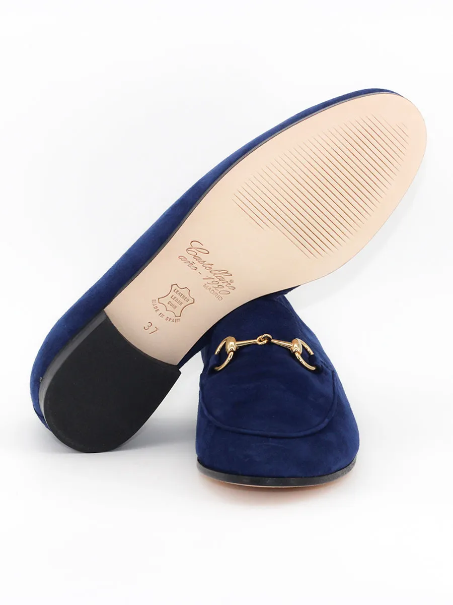 Blue suede Genoa loafers.