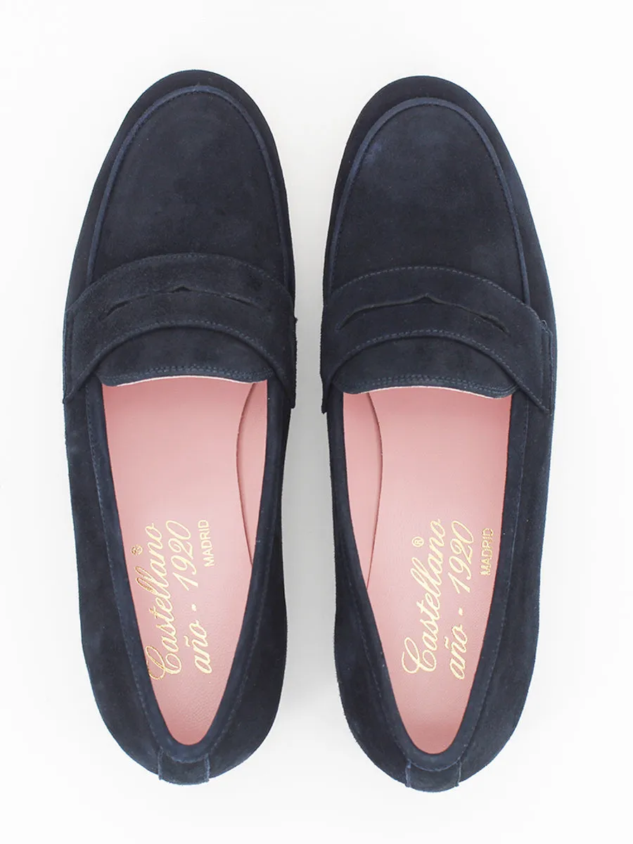 Blue suede Genoa loafers.