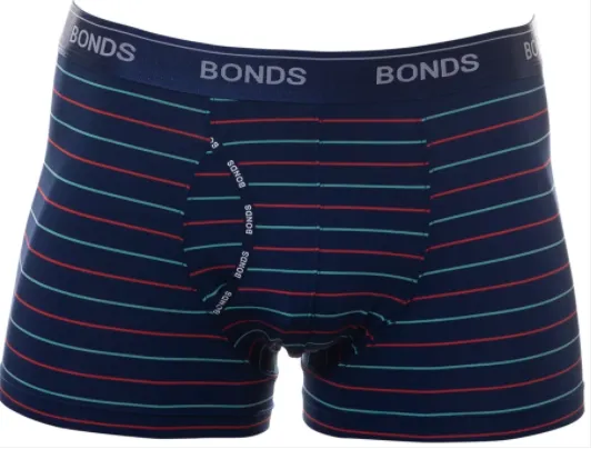 Bonds Mens Underwear Trunks in Navy/Red/Aqua Stripes