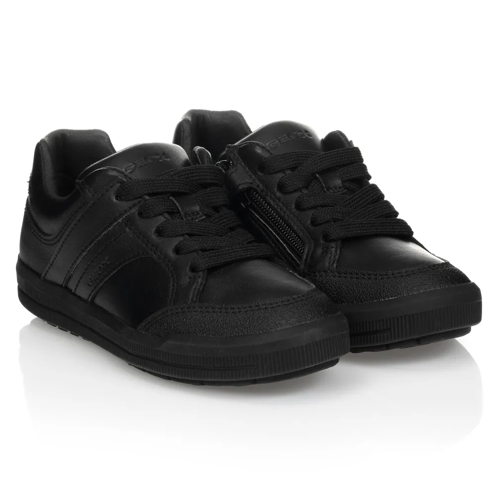 Boys Black Leather Trainers