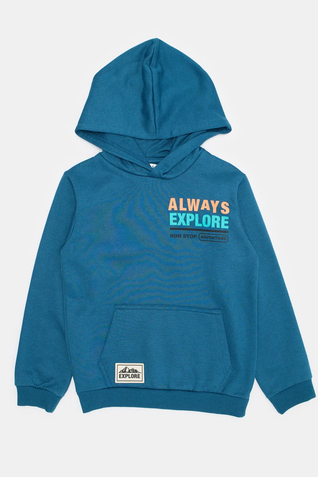 Boys Blue Front & Back Print Hooded Sweatshirt