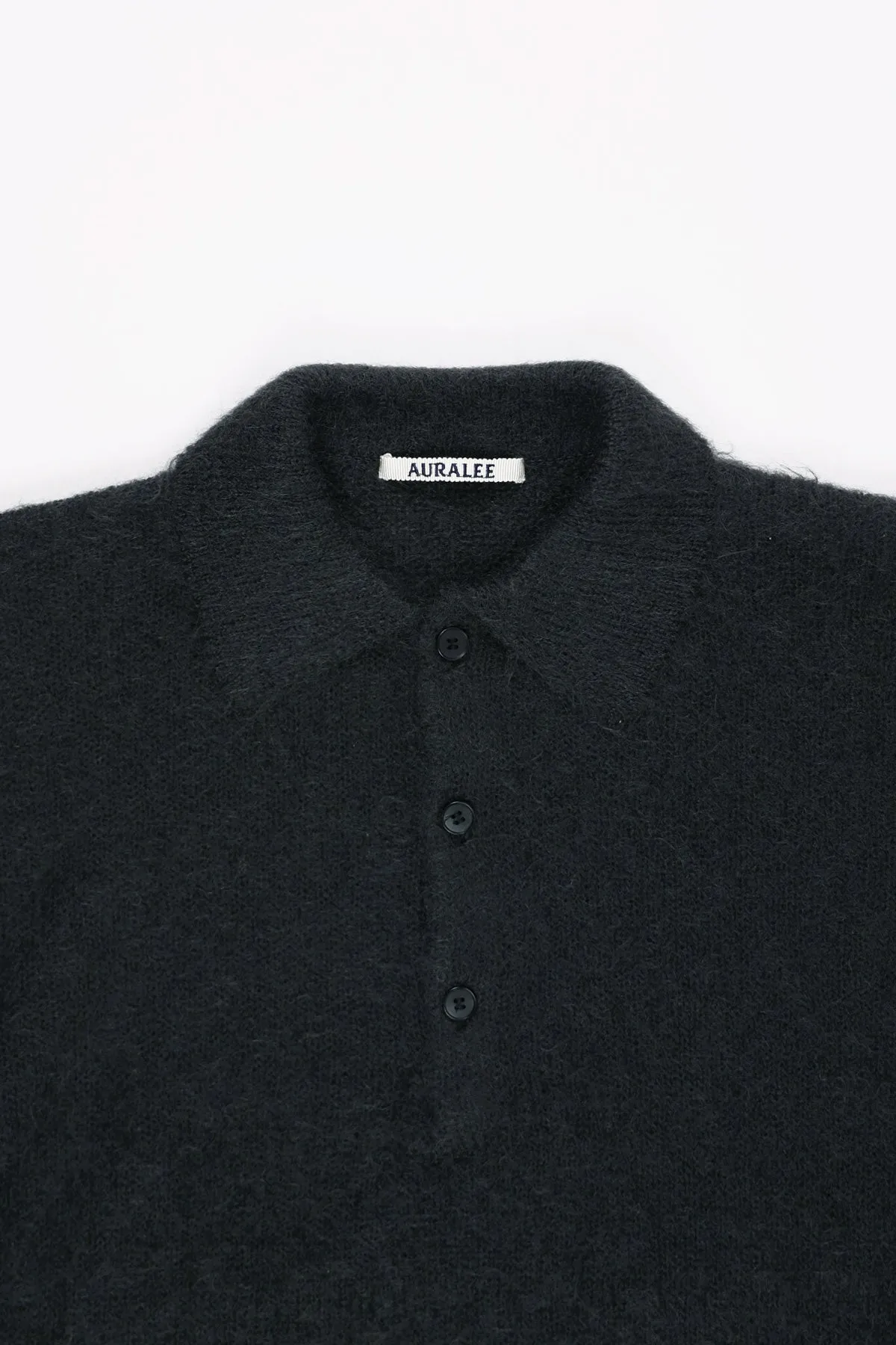 Brushed Super Kid Mohair Knit Polo - Deep Black