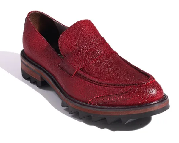 Men's Burgundy Leather Platforms Oxfords Loafers